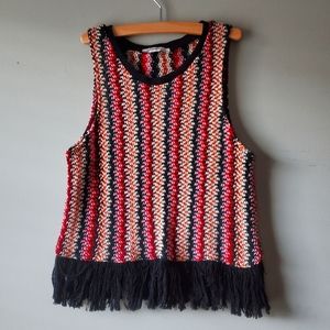 Zara Women Woven Fringe Boho Crop Top Size Medium